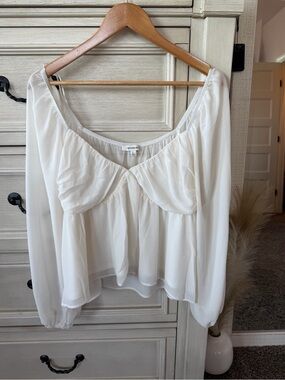 Francesca's Collections White Sheer Peasant Blouse